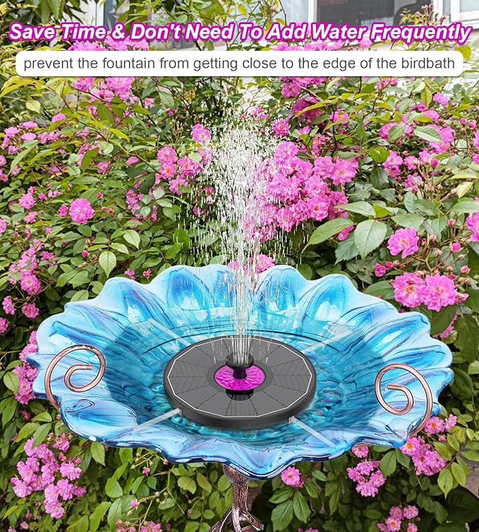 SZMP Powerful 3.5W Anti-Drift Solar Fountain for Bird Bath, Solar Powered Water Pump with 7 Nozzles, Bird Bath Fountain for Garden, Pool, Pond – Attracts Hummingbirds (Black Panel)