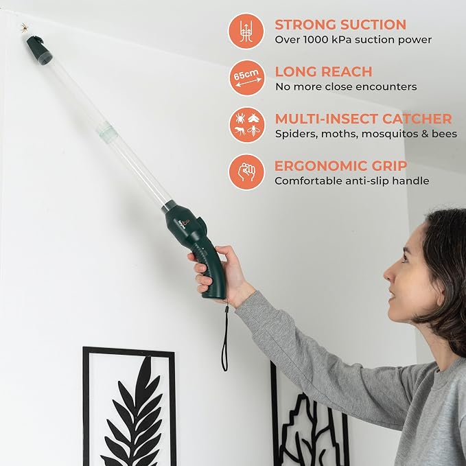 Rechargeable Bug & Spider Catcher Vacuum, Strong Suction, Long Reach, Handheld Insect Trap for Indoor & Garden, for Kids & Adults by Felyne