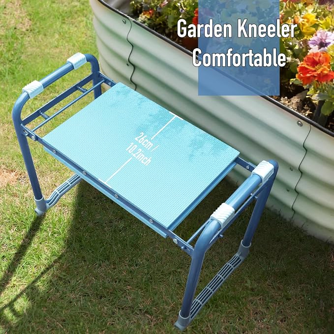Folding Garden Stool and Kneeler, Heavy Duty Garden Kneeler and Seat, Kneeling Device for Gardening, Gardeners and Seniors (Blue)