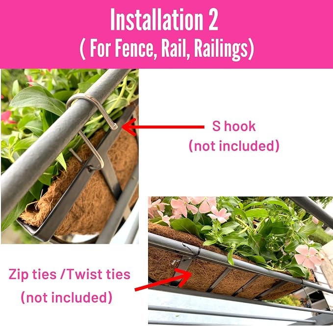 LaLaGreen Wall Planters - 16 Inch, 2 Pack Deck Railing Planter Boxes for Outdoor Plants, Window Flower Box with Coco Liners Metal Horse Troughs Fence Balcony Garden Herb Pot Patio Porch Over Rail