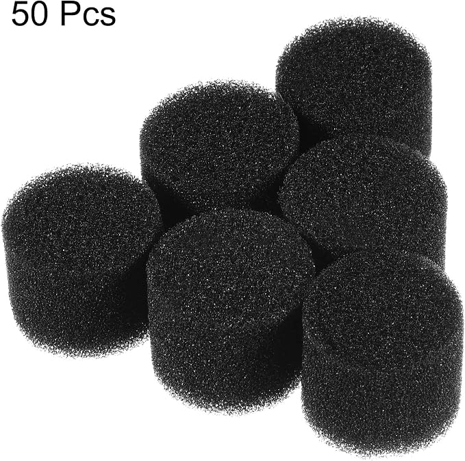 MECCANIXITY 50pcs Hydroponic Sponges, 1" Growing Media Cylindrical Sponges for Home Vegetable Flower Planting, Black