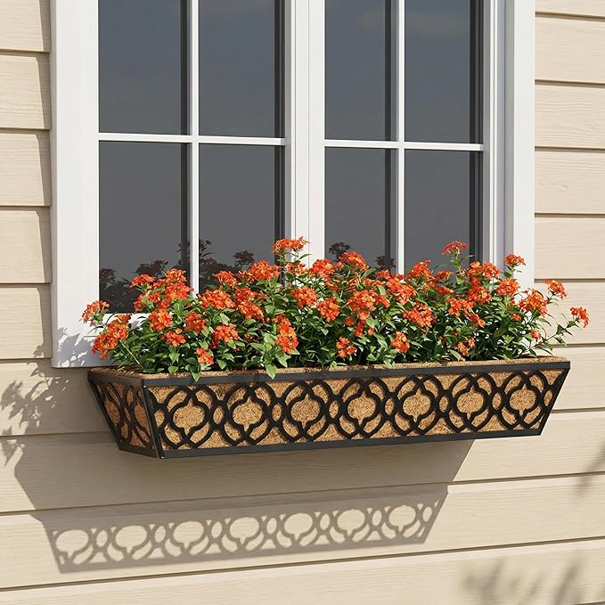Y&M Deck Railing Planter Boxes 30 Inch 2 Pack, Adjustable Balcony Planter for Outdoor Plants, Metal Railing Planter Box for Deck, Fence and Porch, Window Boxes Outdoor, Sturdy Hanging Planter