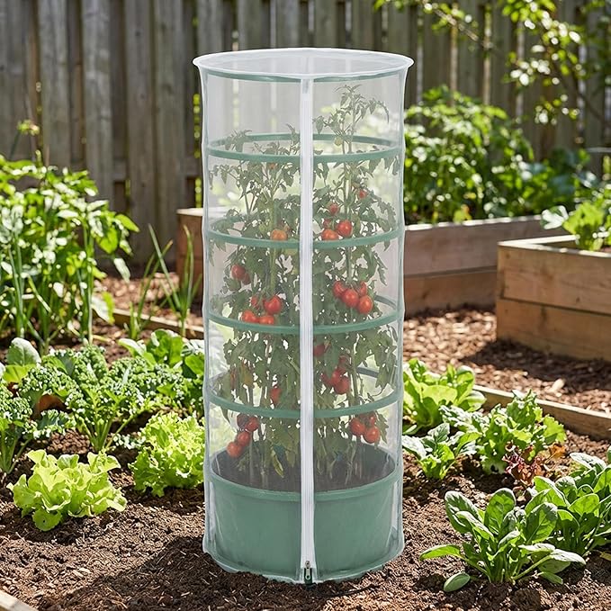 2 Pcs Vertical Plant Pot Insect Netting with Zipper, 59"x22" Stackable Planter Garden Net Cover, 6 to 7 Tier Planter Pot Insect Bird Barrier Protection Mesh for Strawberry Herb Flower Fruit Vegetable