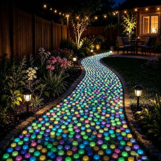 400PCS Outdoor Luminous Stones for Glow in the Dark Walkways, Garden River Pebbles, Artificial Landscape Rocks for Driveway Walkway Stepping Stone Paths with Natural Look