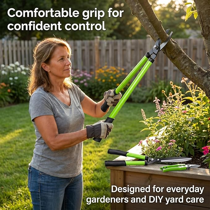 3 Piece Pruner Set with Long Shank Clippers, Hedge Clippers and Manual Pruning Shears for Patio Lawn Garden