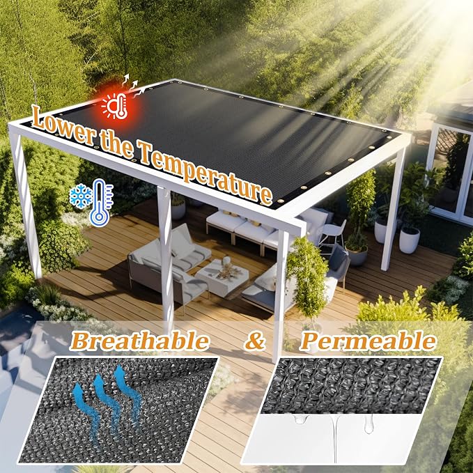 Shade&Beyond Customized Size 10' X 11' Shade Cloth with Grommets, 90% UV Protection UV Protection Mesh Tarp Sun Screens for Patio GN01, Dark Gray