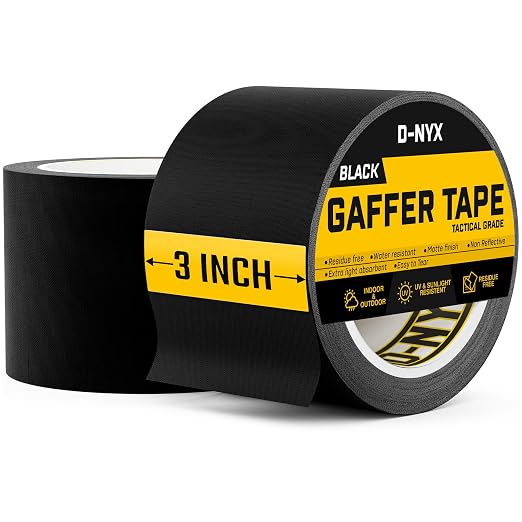 D-NYX Gaffer Tape 3 Inch x 2 Pack Black Gaff Tape, Heavy Duty No Residue Gaffers Tape, Matte Finish, Non-Reflective, Multipurpose Real Professional Grade Black Gaffer Tape Waterproof