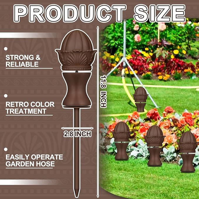 Tandefio 3 Pcs Garden Hose Guide Stake 12 Inch Heavy Duty Resin Hose Guide Stake Decorative with Flower Design for Yards Gardens Pathways and Lawns (Brown)