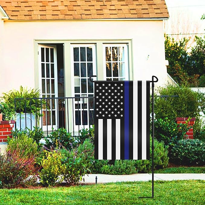 HOOSUN Double Sided Thin Blue Line American Police Garden Flag, USA United States Decorative Garden Flags - Weather Resistant and Double Sided - 12.5 x 18 Inch