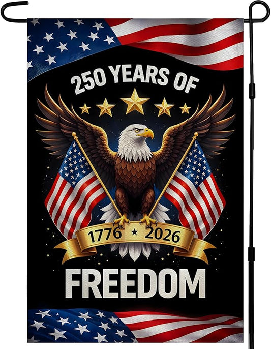 250th Anniversary USA Flag - 250 Years of Freedom 1776-2026 Merchandise Double Sided Garden Flag | Patriotic Banner 4th of July Decorations Accessories for Garden Yard Porch Patio Lawn Outdoor Outside Decor