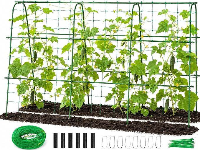 Outdoor Metal Arch Trellis, U Shape Garden Trellis for Climbing Plants, Pea, Vegetable and Grape Vine Support Frame for Raised Beds, Planter Pots, Patio and Yard, Adjustable Width, Green
