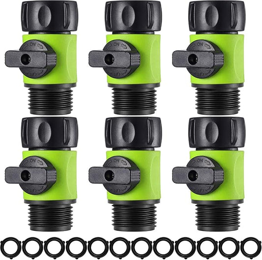 Hotop 12 Pcs Garden Hose Shut Off Valve Plastic Connect Water Hose Turn Off Valve with Anti Leak Standard 3/4 Inch Thread and Rubber Gaskets (Neon Green)