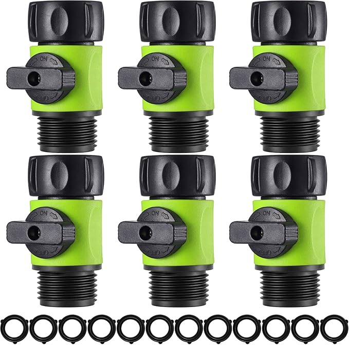 Hotop 6 Pcs Garden Hose Shut Off Valve Plastic Connect Water Hose Turn Off Valve with Anti Leak Standard 3/4 Inch Thread and Rubber Gaskets (Neon Green)