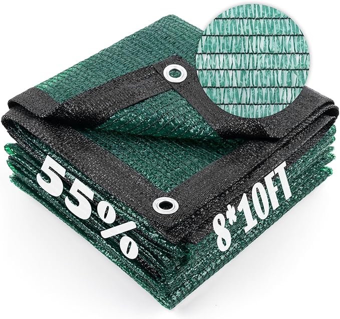 Cool Area 55% Sun Shade Cloth Mesh Tarp with Grommets for Plant Cover 8x10ft Patio Canopy Garden Pergola Greenhouse Car Barn Kennel Dark Green