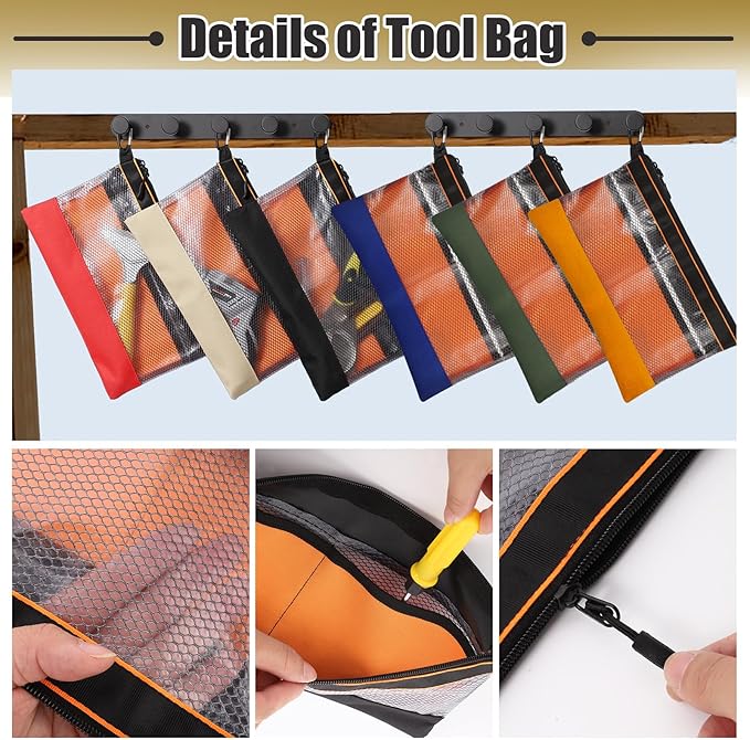 BESARME 6 Pcs 11.8" Clear Tool Pouch Tool pouch Bags Zipper tool pouch with Heavy Duty Mesh Window