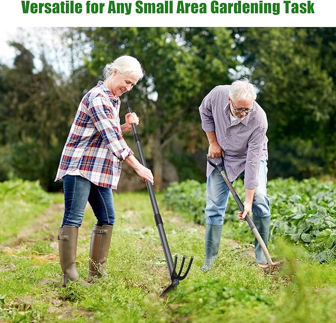 Heavy Duty 2-In-1 Garden Hoe with 3 Tine Cultivator Rake, Carbon Steel Sharp Weeding Tool with 45"Adjustable Handle For Weed Removal & Soil Loosening In Raised Beds, Flower & Vegetable Gardens