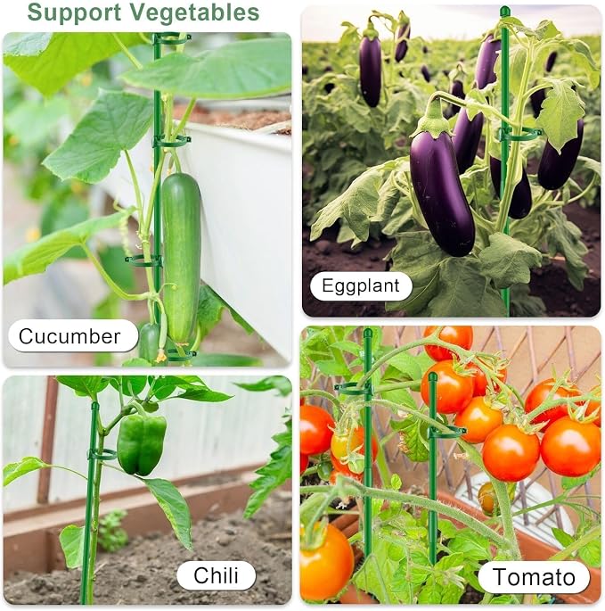 20Pcs Plant Support Stakes 17 inch SupKing Garden Orchid Sticks Extended to 3ft 4ft 5ft Plant Poles with Clips for Indoor Outdoor Potted Tomato Rose Amaryllis Vegetables Comes with 20 Ties（Green）