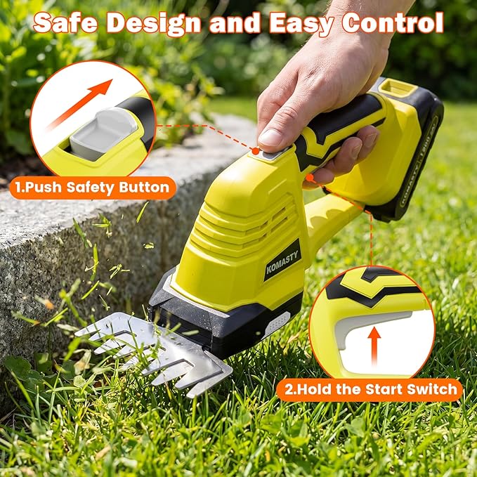20V Hedge Trimmer Cordless with 2 Battery and Charger, 2 in 1 Electric Hedge Shears, Shrub Trimmers with 2 Blades, Battery Powered Bush Trimmer Mini Handheld Grass Cutter Yard Tool