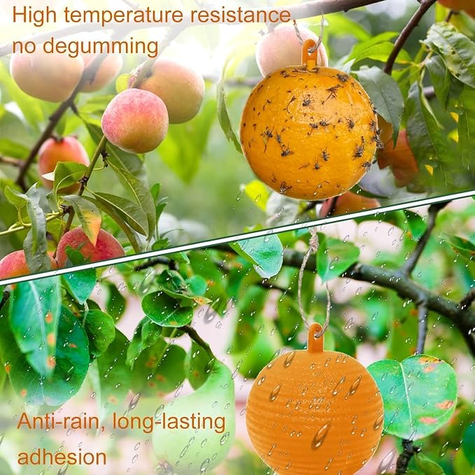Upgraded Sticky Hanging Ball with Base 6 Pack, Osseph Fruit Adhesive Balls Sticky Balls for Indoor Outdoor Garden Use (Yellow)