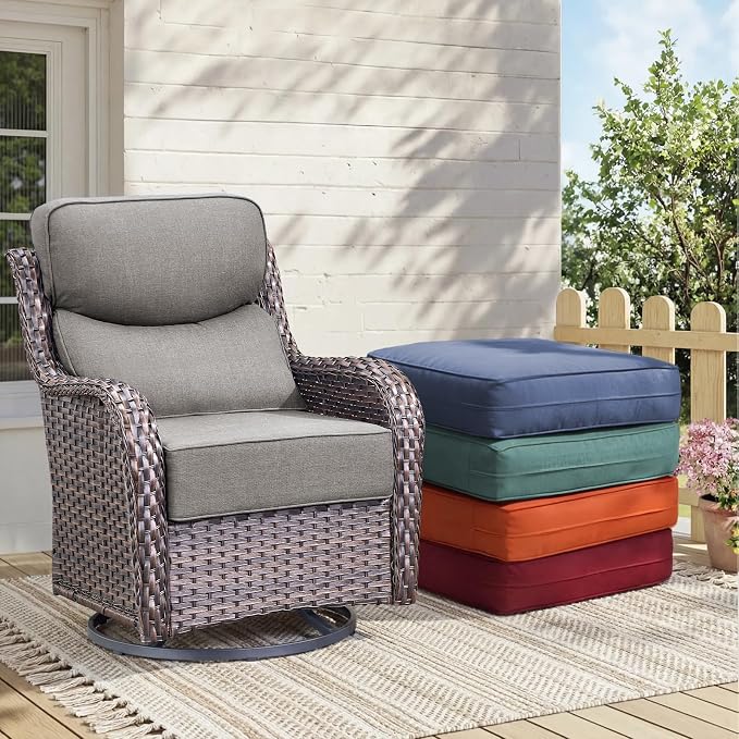 Outdoor Cushion Set for Patio Furniture, UV Resistant, Water Resistant - 6 Inch Thick Dual Layer Back Support Cushions– 24x24 Inch Patio Seat Covers for Chair/Sofa/Couch | Grey | 3-Pack |