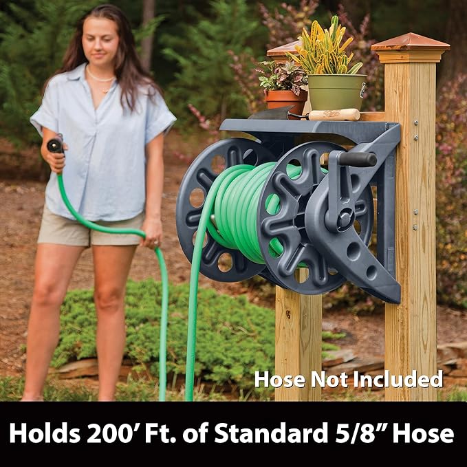 Liberty Garden Products Basics 512 Wall Mounted Hose Reel with Shelf Gray