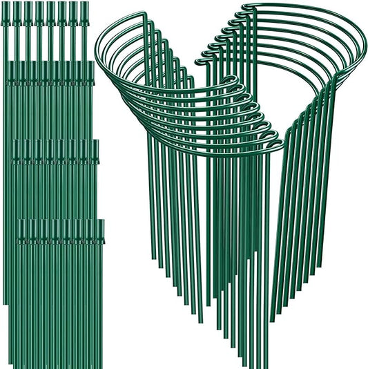 16 Pack 32 or 16 inch Adjustable Plant Support Stakes, Heavy-Duty Half Round Peony Support, Garden Plant Stakes Cage for Outdoor Plants, Peony, Tomato, Hydrangea, (16In Support +16In Extension Tubes)