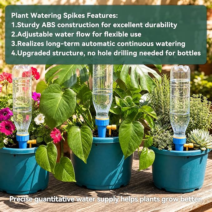 22 Pack Self Watering Spikes for Plant, 11 Blue & 11 Green Automatic Plants Waterer, Insert Devices with Adjustable Valve Switch for Garden Water Planter System Indoor & Outdoor