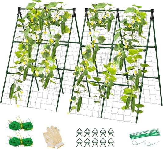 2 Pack Cucumber Trellis, 34"×48" Garden Trellis for Climbing Plants Outdoor, A-Frame Vegetable Trellis for Raised Bed, Support for Tomatoes, Squash, Zucchini, Vegetables & Flowers