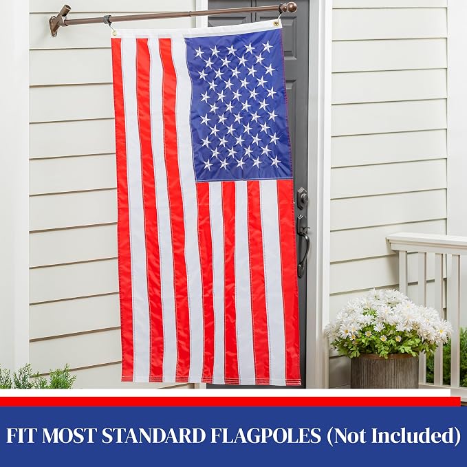 Evergreen Flag American Flag 3'x5' Estate Size with 2 Grommets | Heavy Duty Outdoor Flag | Embroidered Stars and Stripes and Quadruple Stitched Edge | USA Residential or Commercial