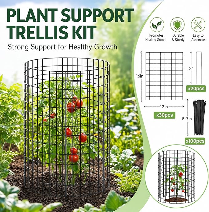 10 Packs Plant Protectors from Animals, 30Pcs 12"x 16" Large Metal Wire Mesh Garden Plant Cages for Outdoor Gardening, Chicken Wire Cloche Plant Cages for Rabbits with Zip Ties & Stakes(Black)