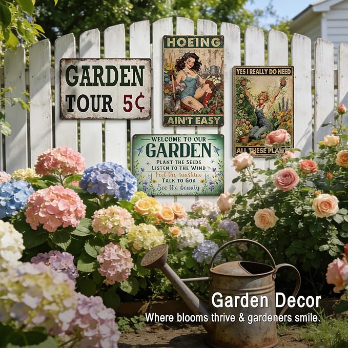 Funny Garden Signs for Outside Garden Decor Wall Art - Gardening Gifts for Women Plant Lovers Gardeners Green House Decor, Hoeing Ain't Easy Sign 12x8 Inch