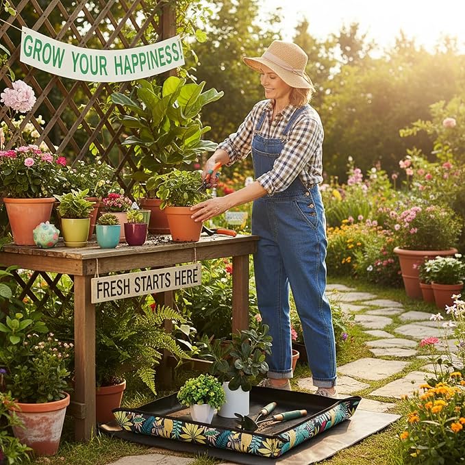 Plant Repotting Mat for Plants, Gardening Hand Tools for Gardeners, Oxford Printed Cloth, 29.5x29.5in(75x75cm)