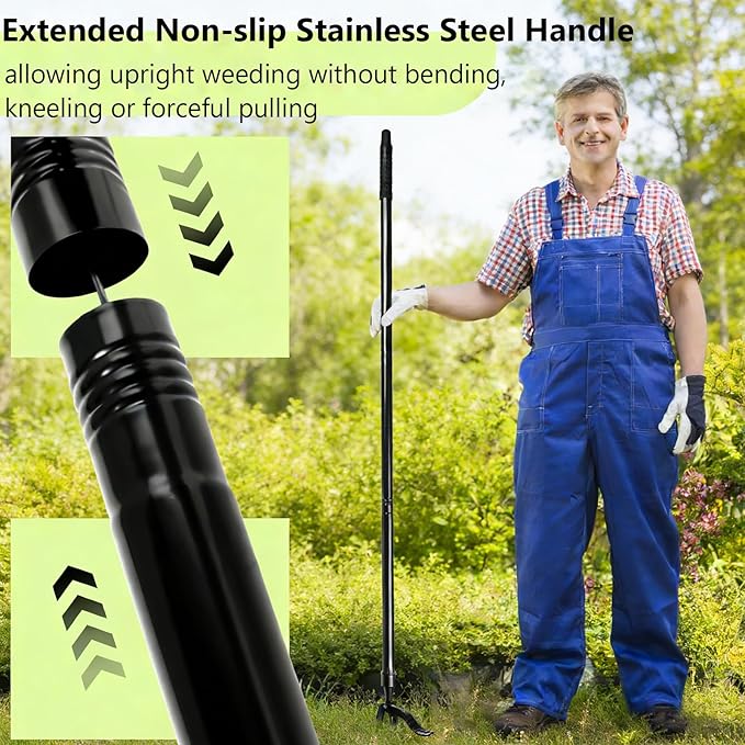 Stainless Steel Weed Puller Tool, 4 Claw Portable Weeding Tool, Gardening Hand Weeder Tools with Long Handle for Weed Pulling Digging Planting, Weed Remover for Garden Lawn Yard Patio