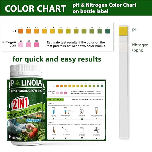 Soil Testing Kit 2-in-1 for pH & Nitrogen – 100 Pack in Resealable Pouches – Fast & Accurate Soil pH Tester for Garden, Lawn & Plants – Includes Spoon & Tube