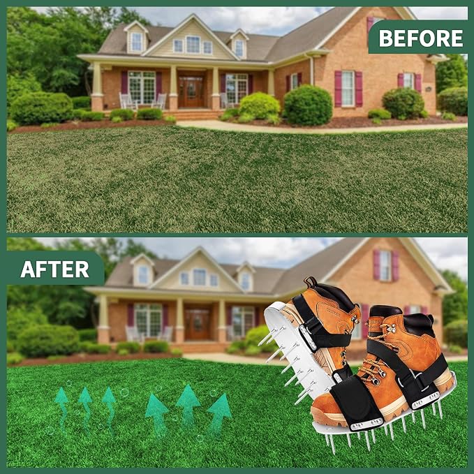 Manual Lawn Aerator Shoes,2026 Aluminum Alloy Base Plate with Adjustable Straps Aeration Shoes,Pre-Assembled Aerating Shoes for Lawn