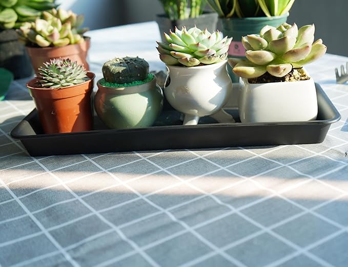 VUWEZ 4 Pack of Plastic Plant Tray Saucer Rectangular 17 18 inch, Planter Trays Saucers for Indoors Outdoor, Plant Water Drip Trays for Flower Pot Planter, Windowsill Plants Tray (7.8 X 17.5'', Black)