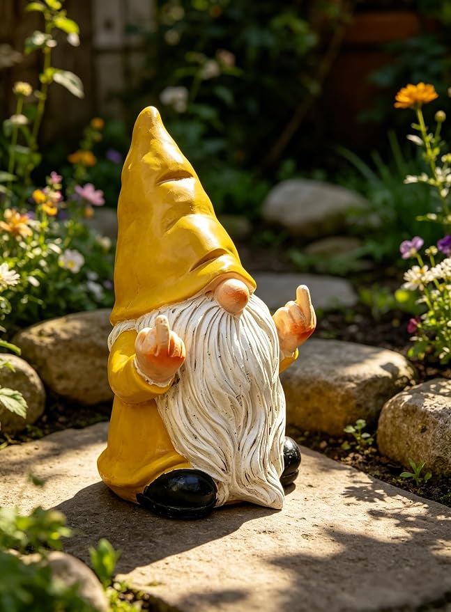 QINJIEJIE Sunflower Yellow Garden Gnomes Outdoor Funny Gnome 3.5in Naughty Gnomes for Fairy Garden Yard Decoration Lawn Ornament Gnome Statue for Home Decor
