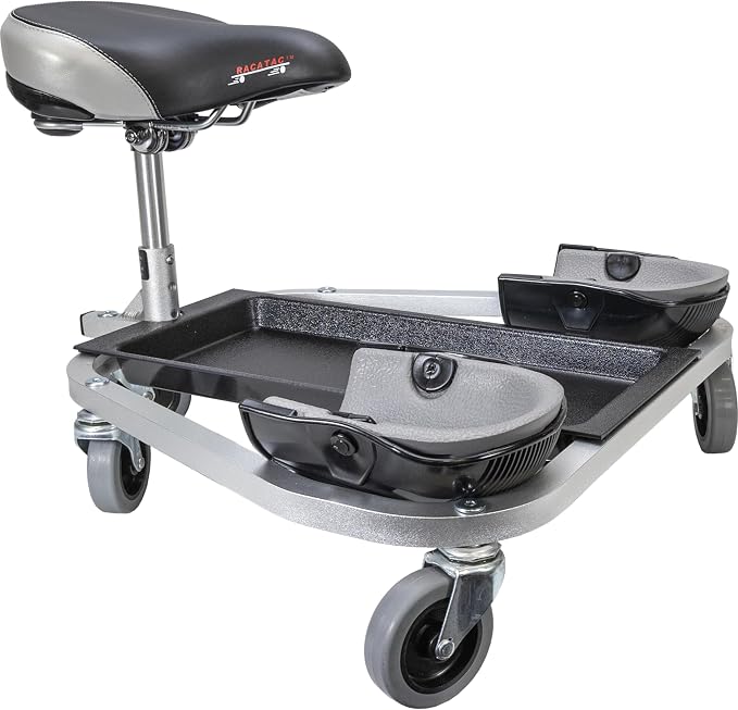 Racatac Kneeling Sitting Creeper with 3 Inch Casters, Rolling Knee Pads with Seat, Adjustable Seat, Knee Pads with Wheels, Assembled in USA, Floor Creeper, 01RAC3