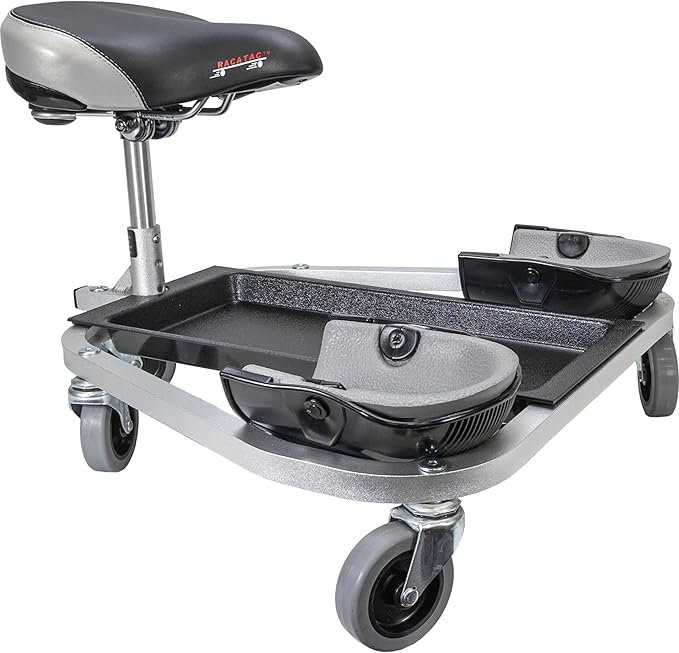 RACATAC Kneeling Sitting Creeper, 2 Inch Casters, Knee Pads, Adjustable Seat, Assembled in USA, 01RAC