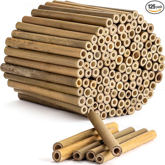 Rivajam 125 Bamboo Sticks for Crafts Supplies | Bamboo Craft Sticks & Mason Bee Tubes for Mason Bee House | Bamboo Reed Mason Bee Straws for Solitary Bee Box, Bee Hotel & Pollinator Gardens