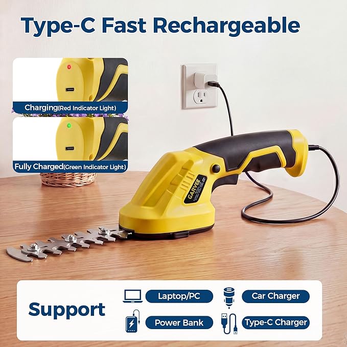 Cordless Hedge Trimmer & Grass Shear, 7.2V 2-In-1 Electric Handheld Shrub Trimme, Lightweight Rechargeable Bush Trimmers, Brushless Motor, with Type-C Cable, Dual Safety Switch, for Lawn, Garden, Yard