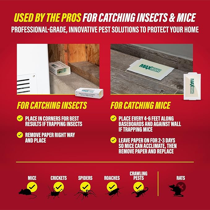 Catchmaster Max-Catch Mouse & Insect Glue Trap 72PK, Mouse Traps Indoor for Home, Sticky Pest Control Adhesive Tray for Catching Bugs, Bulk Unscented Glue Boards