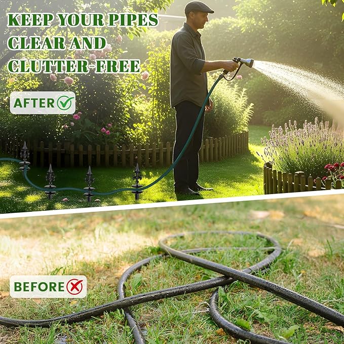 Zonon 6 Packs 12 Inch Garden Hose Guide Stake Heavy Duty Cast Iron Hose Guides Spike Decorative Garden Stakes Protector for Lawn Yard - Keeping Hoses Away from Flower Beds(Classic Style)