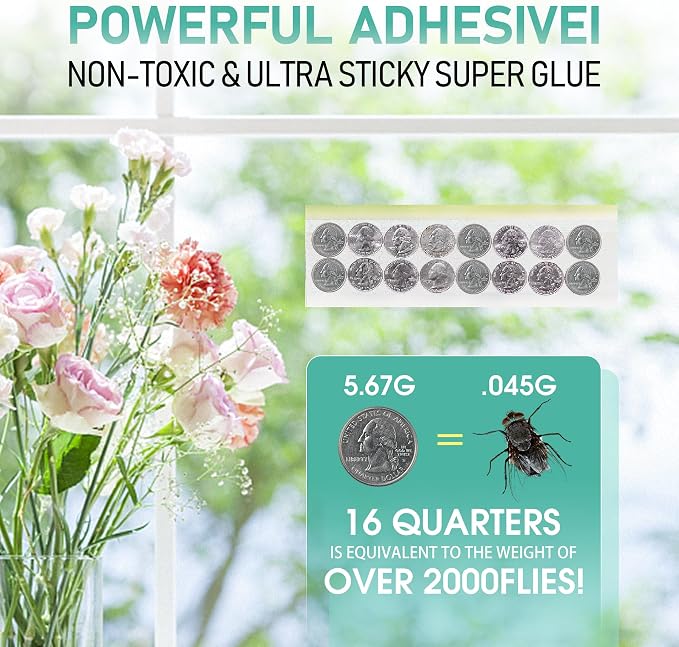 60 Pcs Window Fly Traps for Indoor/Outdoor, Insect, Bugs, Fly & Fruit Fly Glue Sticky Adhesive Insect Killer - Easy to Use, Waterproof, Disposable, Non-Toxic, and Odorless, Economic Pack