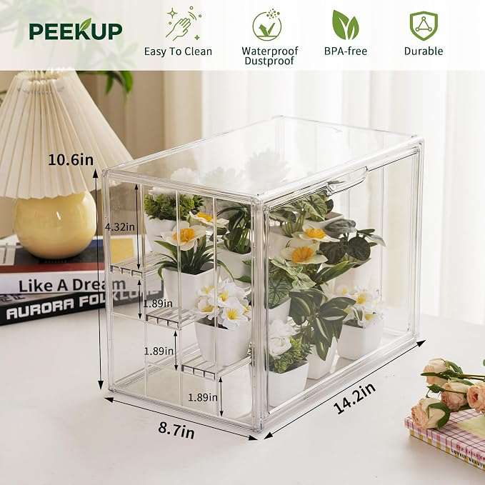 Clear Mini Greenhouse Indoor, 2 Pack Small Portable Tabletop Green House with Magnetic Door for Seed Starting, Plant Grow Warmer and Home Gardening Display