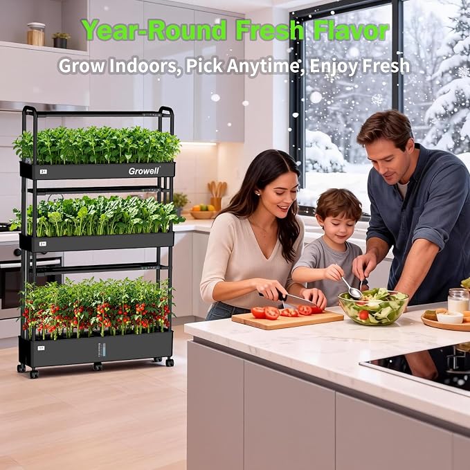 Growell Large Hydroponics Growing System Kit, 90 Pods Vertical Indoor Herb Garden Kit with 2 Light Modes & Auto Circulating Water System, 40L Movable Indoor Gardening System for Herb Vegetable Fruit