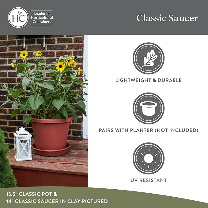 The HC Companies 10 Inch Classic Round Plant Saucer, Lightweight UV-Resistant Plastic Outdoor & Indoor Flower Pot Tray, 4-Pack Plant Pot Trays for Garden & Home Decor, Warm Gray