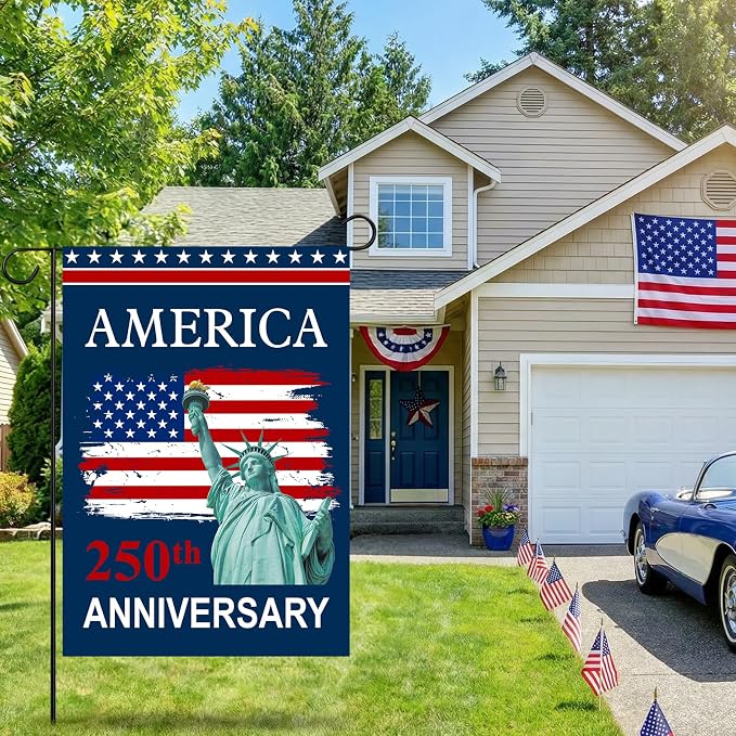 250th Anniversary USA Flag - 4th of July Decorations 28x40 Inch Double Sided Patriotic Garden Flag, 1776-2026 American Flag Independence Day Yard Porch Lawn Outdoor Decor