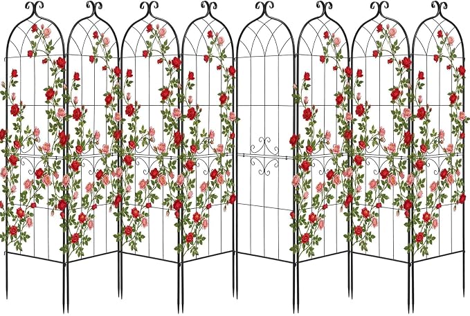 VEVOR Garden Trellis, 71 x 20 inch Rose Trellis, 8 Packs Garden Flower Rose Trellises with Powder-Coated Finish & Convenient Locking Design, Plant Support Trellises for Flowers, Vegetables, Roses