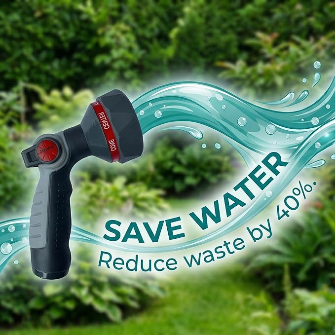 Garden Hose Nozzle Sprayer-This High Heavy-Duty Spray Nozzle Offer 9 Watering Patterns for Watering Plants,Lawns &Gardens,Washing Cars,Household Cleaning and Showering Pets (Red-black)